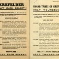 German- and English-language versions of flyer, "Inhabitants of Krefeld: Help Yourselves"