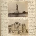 Journal page with two photos, the Statue of Liberty and the Murray Hill Hotel