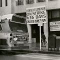 Union strike headquarters. Sign reads "Herald Examiner on Strike 636 Days – Please Don't Buy"