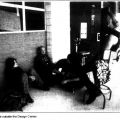 Post-1994 Earthquake, Art students outdoors in the Design Center. Sundial, February 2, 1994