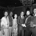 UN Ambassador Andrew Young (center) poses with other participants of the 4th annual Brotherhood Crusade tribute dinner at the Beverly Hills Hotel. Pictured are (from left), California Assembly member, Maxine Waters; recording industry executive and community activist, Clarence Avant; his wife and philanthropist, Jacqueline Avant; Andrew Young; Brotherhood Crusade Executive Director, Danny Bakewell; and C. Robert Kemp, Executive Director of the Interagency Minority Business Council, one of the dinner's honor