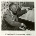 William Grant Still is shown sitting at a piano looking at a sheet of music. Central Avenue-Its Rise and Fall: Including the Musical Renaissance of Black Los Angles, Bette Yarbrough Cox, ML 3556 .C75 1996