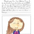 Letter from child after taking a tour of the library with a drawing