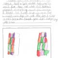 Letter from child after taking a tour of the library with a drawing of the book stacks