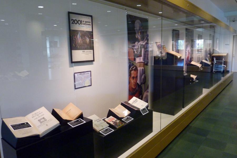 Case along the exhibit gallery's east wall.