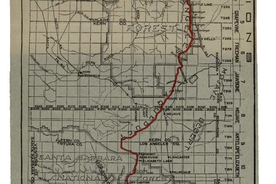 Proposed map of the Aqueduct pipeline, from the Owens Valley to Los Angeles.