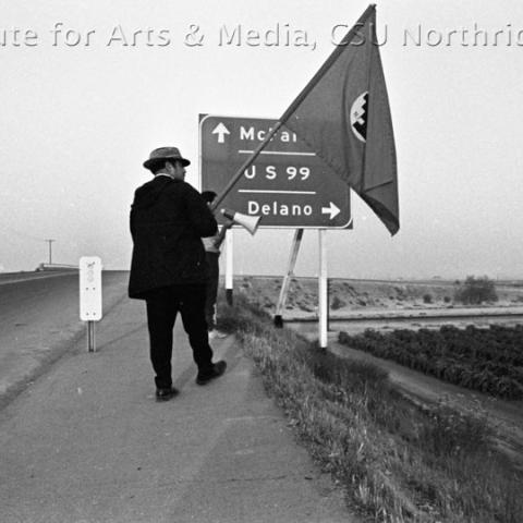A man holding a flag