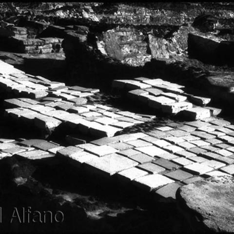 A pavement of bricks.