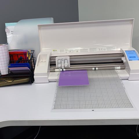 Vinyl cutting machine and tools at the Creative Maker Studio at CSUN's University Library