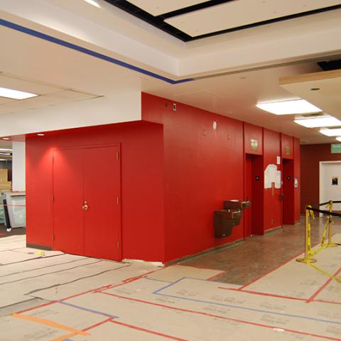 Freshly Painted Elevators and Construction in the Lobby