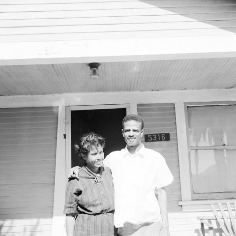 Image of Vera and son Kendall Jackson outside their home on Ascot Avenue