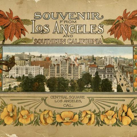 Souvenir from Los Angeles and Southern California featuring a photo of Central Square