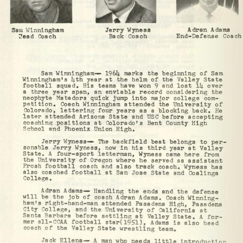 Coaching staff bios from the 1964 Press Book. Intercollegiate Athletics Records