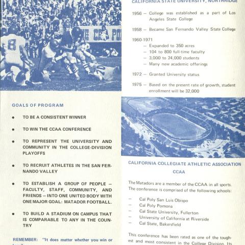 Matador Touchdown Club brochure. Boosters for Matador football, ca. 1975. Intercollegiate Athletics Records