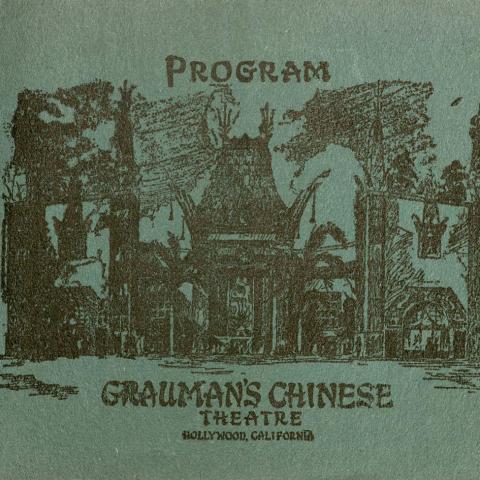 Cover of Program from Grauman's Chinese Theatre in Hollywood, CA, featuring sketch of Grauman's Chinese Theatre