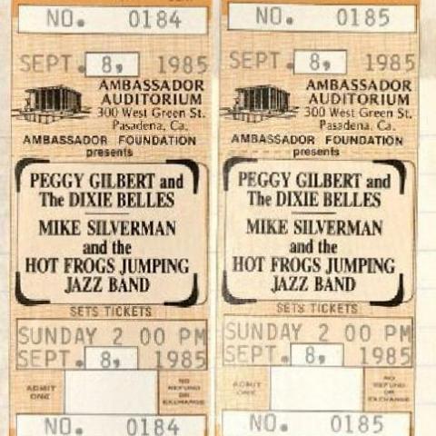Ticket stubs for a concert featuring Peggy Gilbert and The Dixie Belles, September 8th, 1985