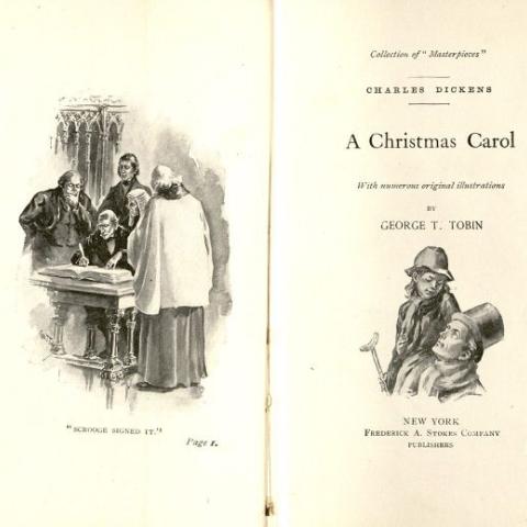 Frontispiece and title page, 1899 edition of A Christmas Carol