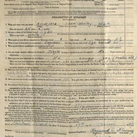 Fleming's Enlistment Record, January 29, 1942
