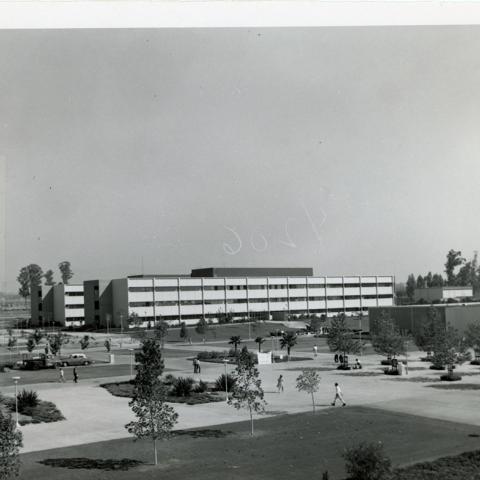 The twin science buildings that still flank the west side of the Sierra Quad as seen ca. 1963. 