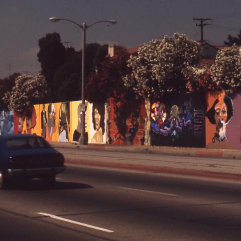 The Great Crenshaw Wall, an 800-foot mural that spans across the boulevard, 1998. Roland Charles Collection, Box 75.