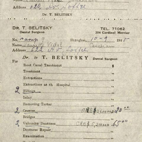 Bill for Dental Services, 1945