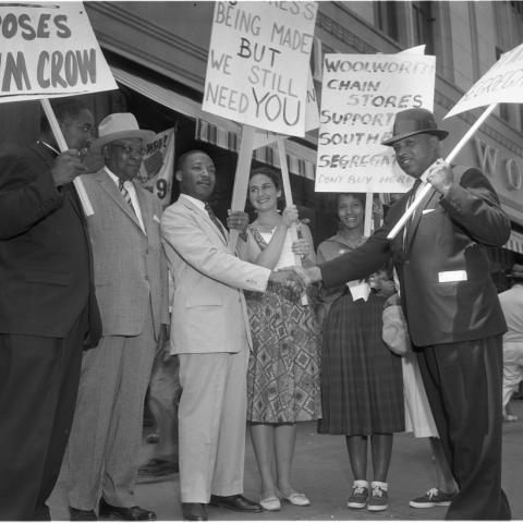 Dr. Martin Luther King Jr. picketing Woolworth’s