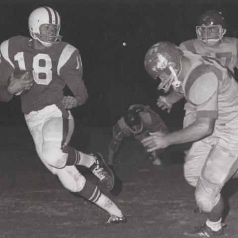 Junior quarterback Bruce Lemmerman in action against Whittier College, ca. 1966. University Archives Photograph Collection