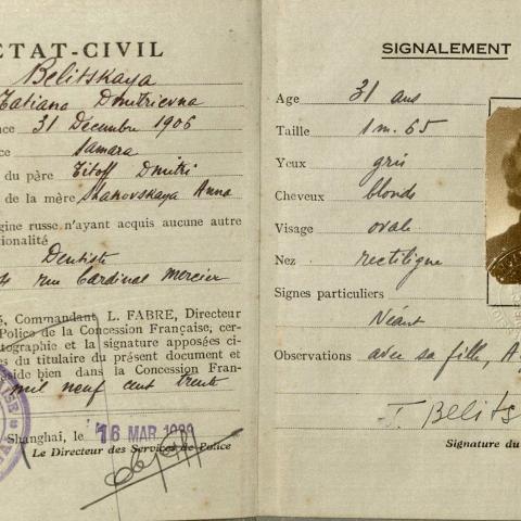 French Concession Resident’s Card, 1939