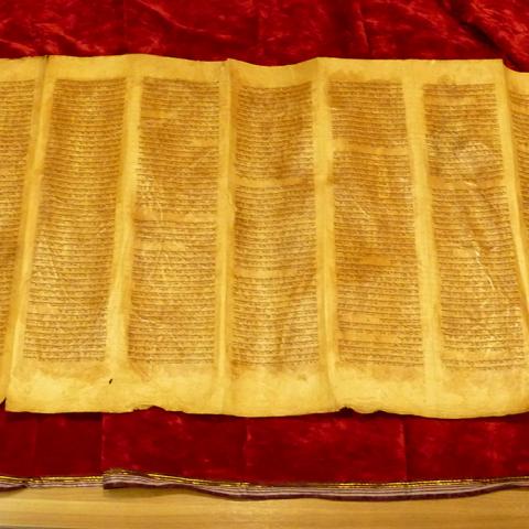 Fragment of a Torah scroll. Ten sheets of parchment sewn together