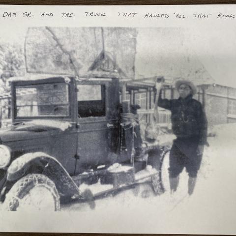 Artisan and stonemason, Don Montelongo, alongside the truck he used to haul the rock he used to build the homes in Stonehurst