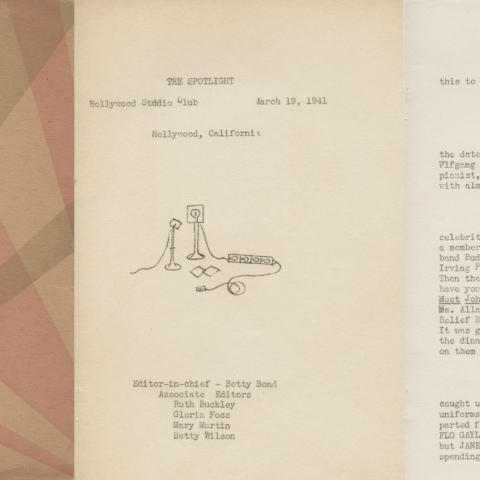 Hollywood Studio Club newsletter, The Spotlight, March 19, 1941.