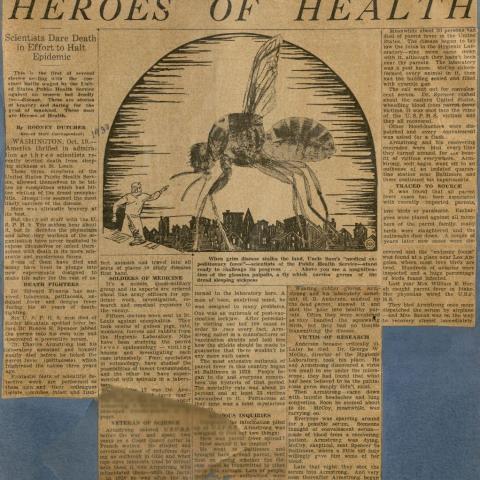 "Scientists Dare Death in Effort to Halt Epidemic," October 19, 1933, Los Angeles Record “Heroes of Health” Articles.