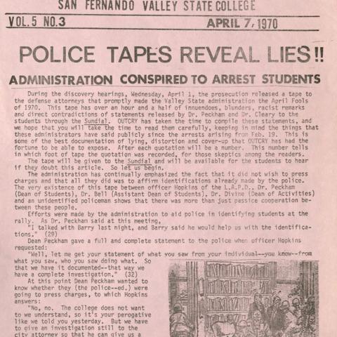 Student newsletter, OutCry, Administration Conspired to Arrest Students, April 7, 1970
