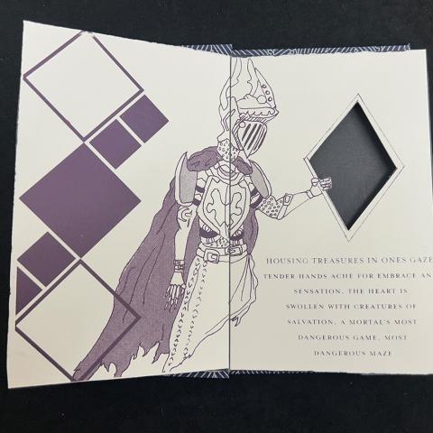 illustration of a knight with geometric patterns and text; Void Eater by Erick Romero, N7433.4.R66 V65 2019