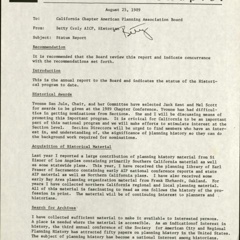 Historian's Report, American Planning Association, California Chapter, 1989