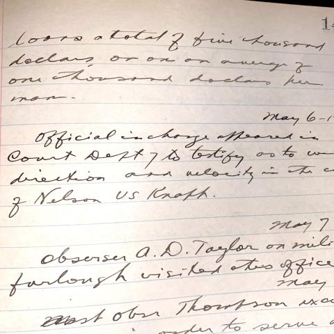An entry in the Los Angeles Logbook noting a court appearance, SC.LAWS