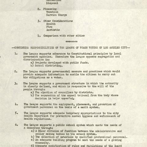 League of Women Voters local agenda, 1955-1956