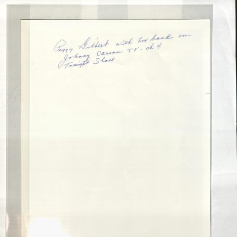 Reverse of the Peggy Gilber/Johnny Carson photograph, Peggy Gilbert Collection