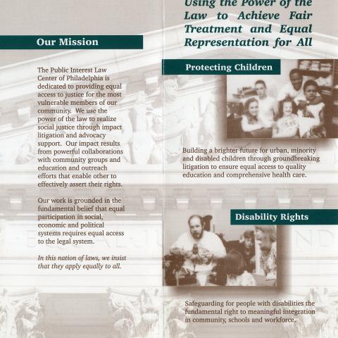 Plaintiffs in the case of Sanchez v. Johnson were represented by attorney Thomas K. Gilhool of the Public Interest Law Center of Philadelphia. Seen here is the organization’s information pamphlet.