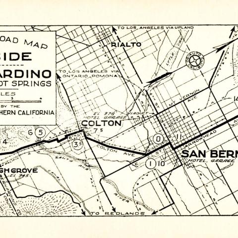 Automobile Road Map from Riverside to San Bernardino