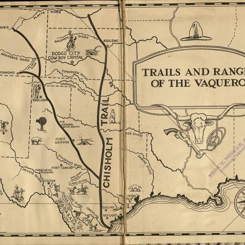 Map printed on end papers, A Vaquero of the Brush Country