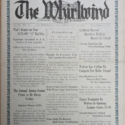 Merry Christmas issue, The Whirlwind, December 13, 1932, Baldwin-Shaffner Family Collection