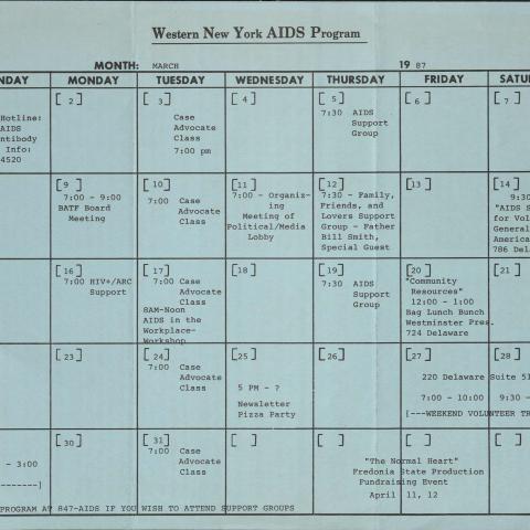 WNYAP calendar, March 1987. Vern L. Bullough Papers