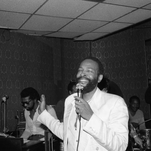 Marvin Gaye singing an event in Los Angeles. Guy Crowder Collection