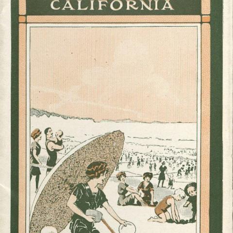 Promotional booklet for Redondo Beach, CA with illustration of people on the beach