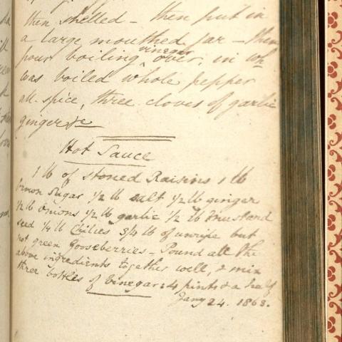 Recipes for A Pickle and Hot Sauce, 1868. Household Recipe Book