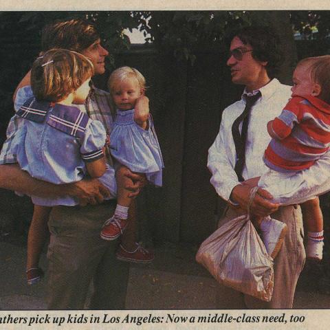 Fathers pick up kids in Los Angeles, Newsweek, September 10, 1984, California Association for the Education of Young Children Collection