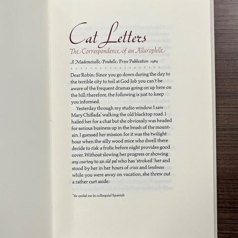First page of Cat Letters: the Correspondence of an Ailurophile by Jean Krenzer, PS3561.R387 C3 1989
