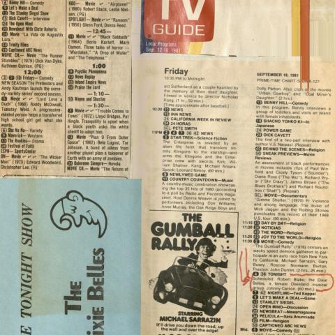 TV Guide listing for Peggy Gilbert’s performance on The Tonight Show, 1981. Peggy Gilbert Collection