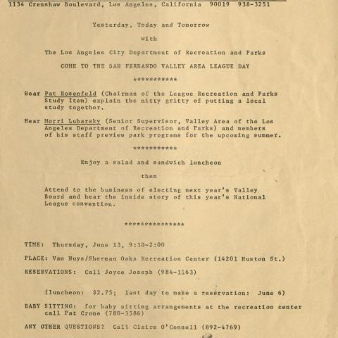 Flyer, San Fernando Valley Area League Day, circa 1960